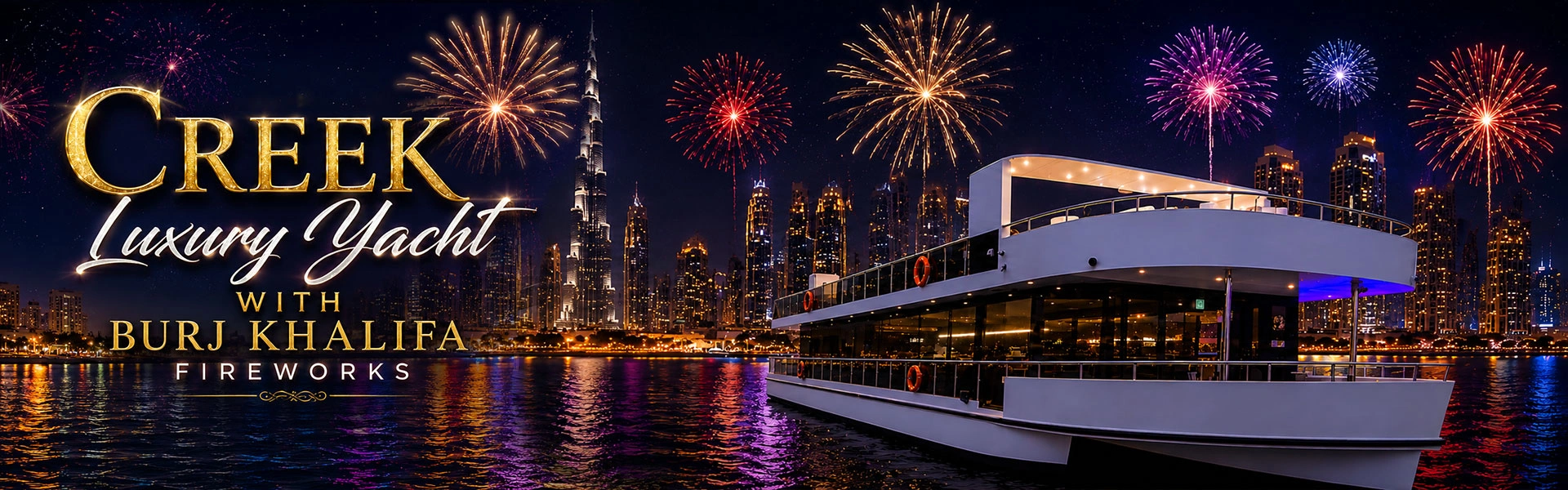 Luxury Creek Yacht with Burj Khalifa Fireworks